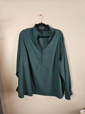 Forest Green Ruffled Collar Blouse